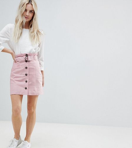 Tailored Linen Paperbag Mini Skirt-Pink