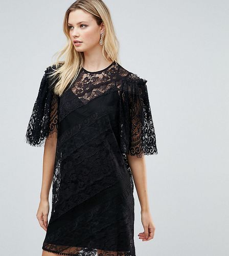 Delicate Lace Patchwork Flutter Sleeve Mini Dress-Black