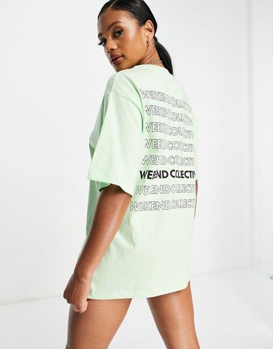ASOS - Weekend Collective - T-shirt oversize lime con logo ripetuto in verticale-Verde