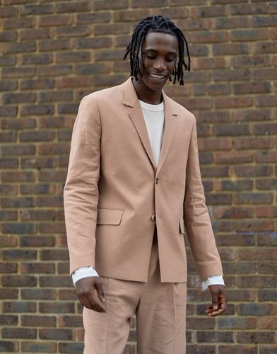 boxy blazer in beige linen-Neutral