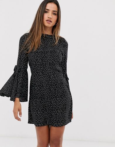 flute sleeve mini dress-Black