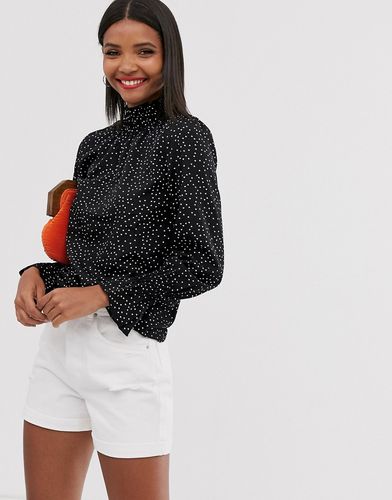 high neck long sleeve blouse-Black