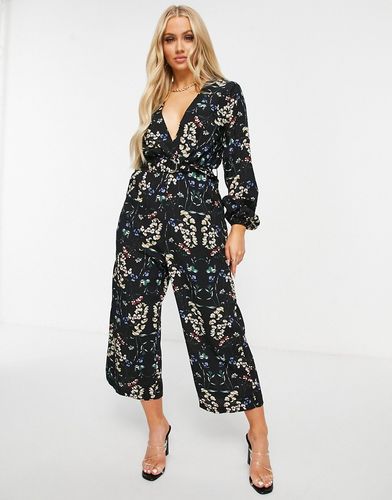 knot front jumpsuit in floral-Multi