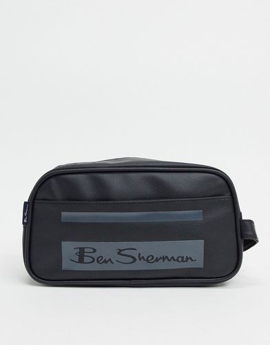 stripe toiletry bag in black and gray