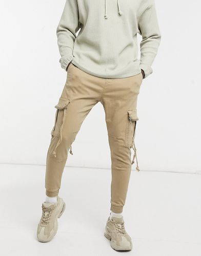 cargo sweatpants with zip pockets in tan-Beige