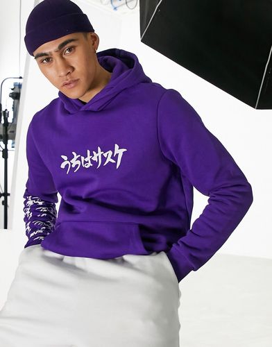 Manga back print hoodie in purple