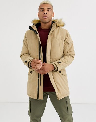 parka with fleece lined hood and detachable fur in beige