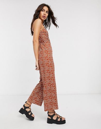 ruched front animal print jumpsuit in rust-Orange