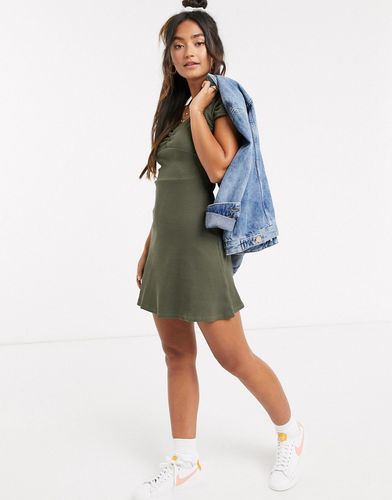 gathered front mini dress in khaki-Green