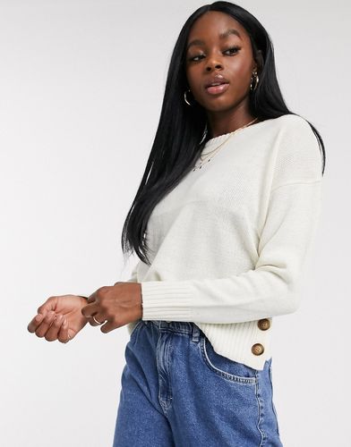 harlow crew neck sweater with button detail in cream-White