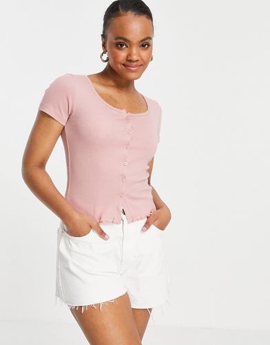 Zelly - T-shirt con scollo rotondo e bottoni-Rosa