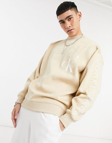 contrast logo mock neck eco sweatshirt in beige