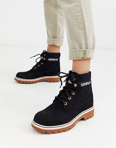 CAT lyric corduroy suede lace up boots in black