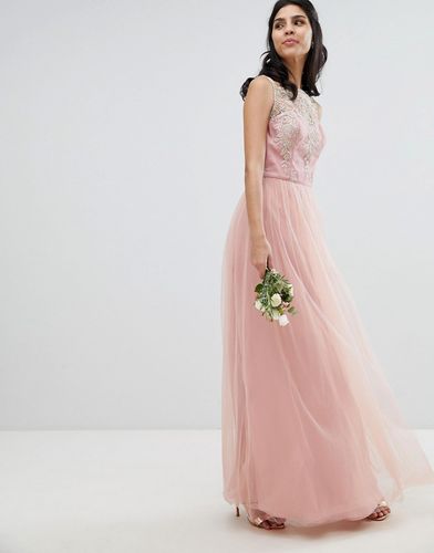 Sleeveless Maxi Dress with Premium Lace and Tulle Skirt-Pink