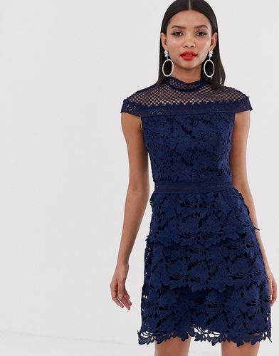 tiered lace a line mini dress in navy