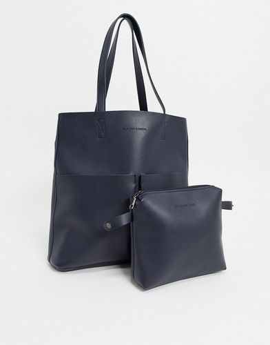 Unlined Two Pocket Tote Bag-Navy