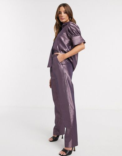 puff sleeve shirt in metallic two-piece-Purple