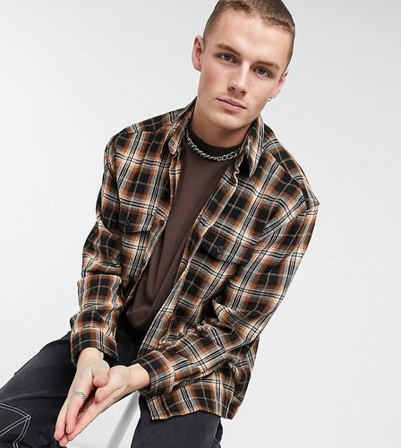 oversized shacket in brushed brown check-Blues