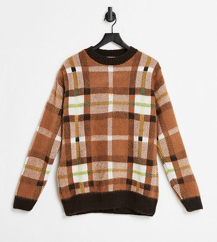 Unisex brushed plaid sweater in brown