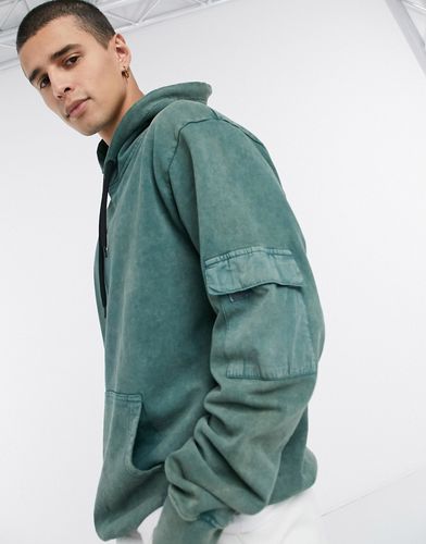 essential utility hoodie in washed teal-Green