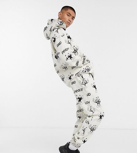 co-ord sweatpants with all over peace prInt-Grey