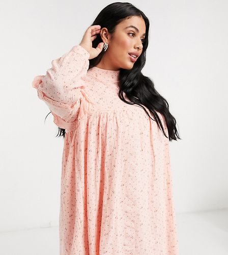 long sleeve smock dress in ditsy floral-Pink