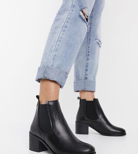 wide fit block heel chelsea boots in black leather