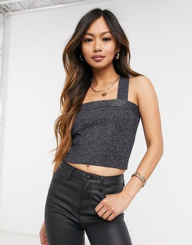 square neck glittery cropped top in blue-Blues