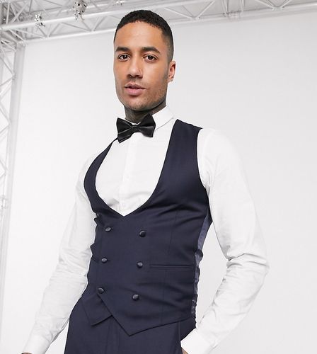 Tall skinny fit scoop double breasted suit vest-Navy