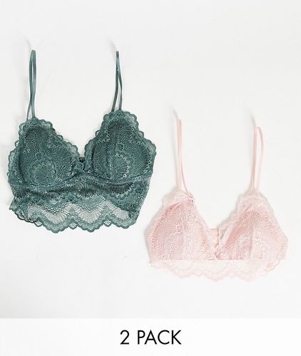 Mia - Confezione da 2 brassière taglio lungo imbottite in pizzo verde e rosa-Multicolore