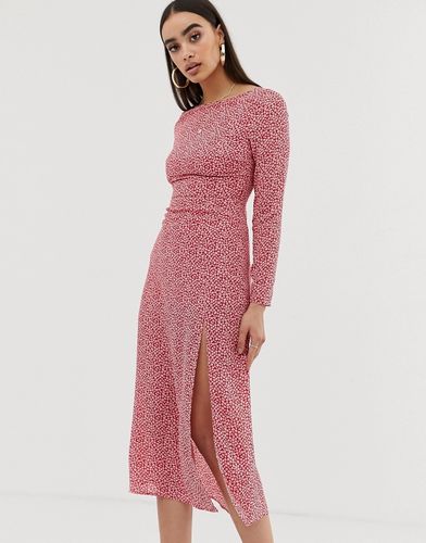 low back midi dress in spot-Pink