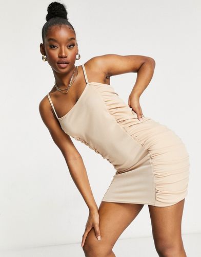 ruched mini dress in stone-Neutral