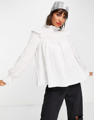 Boza - Blusa grembiule accollata con maniche a sbuffo bianca-Bianco