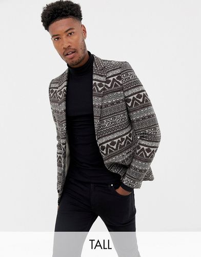 Tall premium skinny fit woven tapestry blazer-Grey