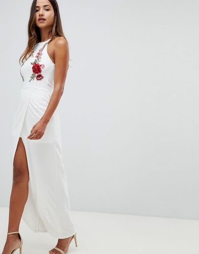 maxi dress with floral applique detail-White