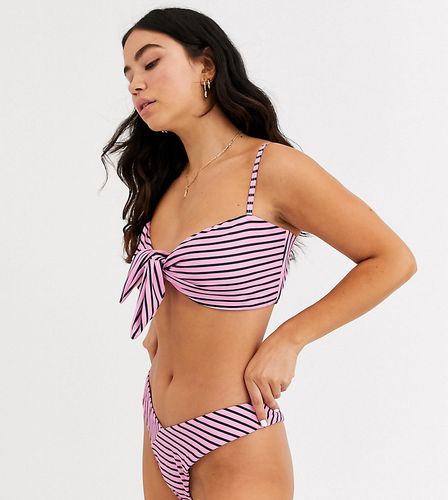 Exclusive oversized tie bow bikini top in pink stripe-Multi