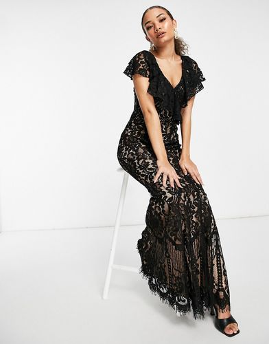 fishtail lace maxi dress in black