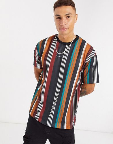 multi stripe t-shirt with logo in black