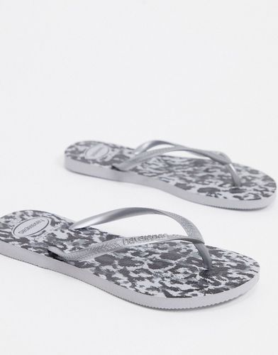 slim flip flops in silver animal print