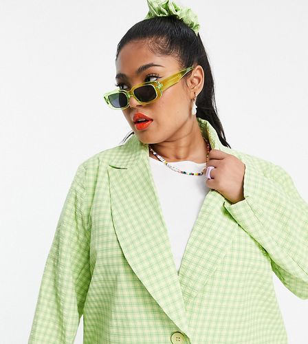 Blazer oversize a quadretti in coordinato-Verde