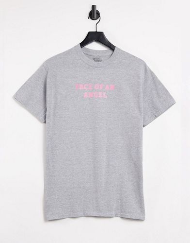 T-shirt oversize con scritta "Face of an angel" grigia-Rosa