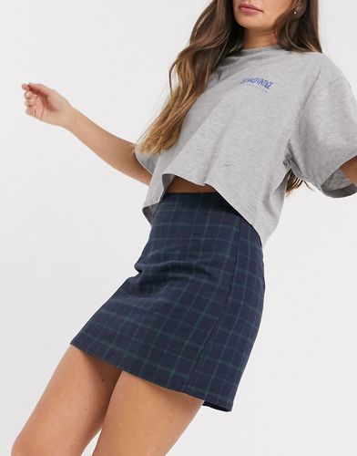 tailored mini skirt in navy and green plaid