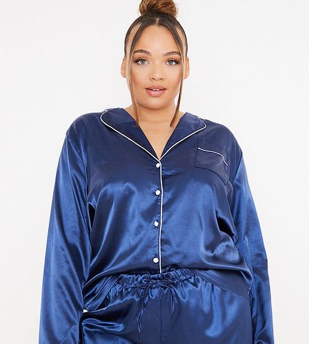 x Lorna Luxe - Camicia del pigiama in raso blu navy con finiture a contrasto