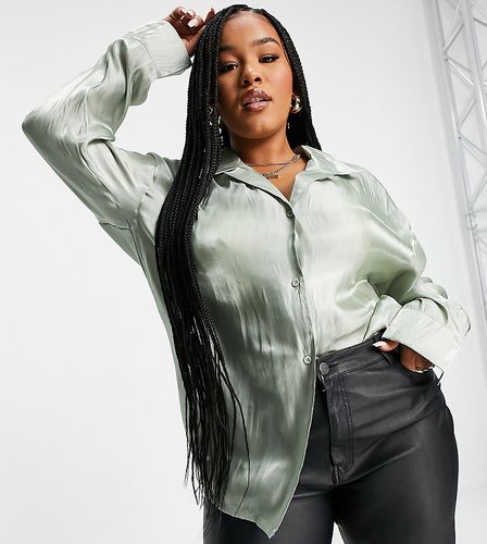 x Naomi Genes - Camicia in raso color salvia in coordinato-Verde