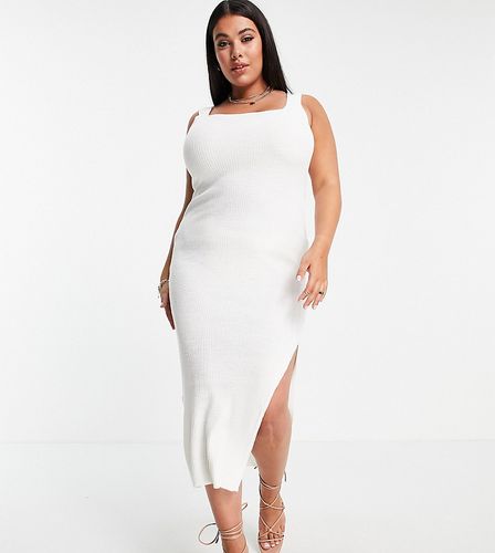 x Naomi Genes - Vestito midi color crema con spacco sulla coscia-Bianco