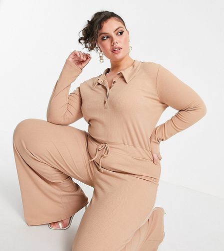 x Olivia Bowen - Tuta jumpsuit a coste con dettaglio sul colletto beige-Neutro