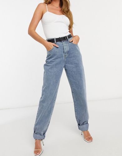 x Megan Mckenna straight leg frayed hem jean in blue