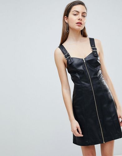 Faux Leather Dress with Buckle Detail-Black