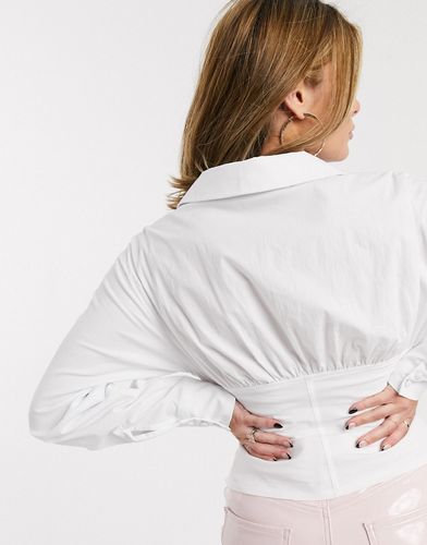 long sleeve corset detail shirt in white