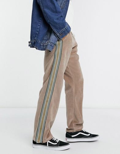 wide leg velour sweatpants in tan with stripe-Yellow